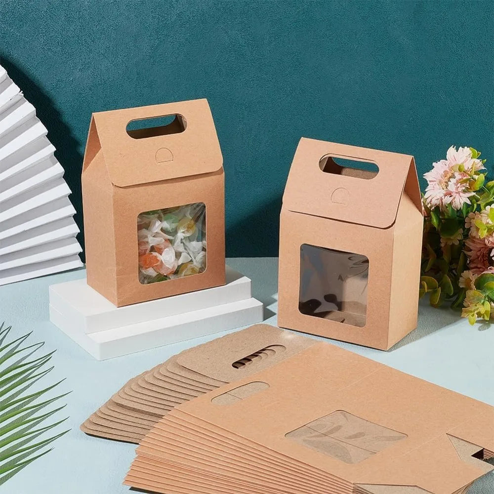 Kraft Paper Treat Boxes with Clear Window – 24 Pack Gift Boxes