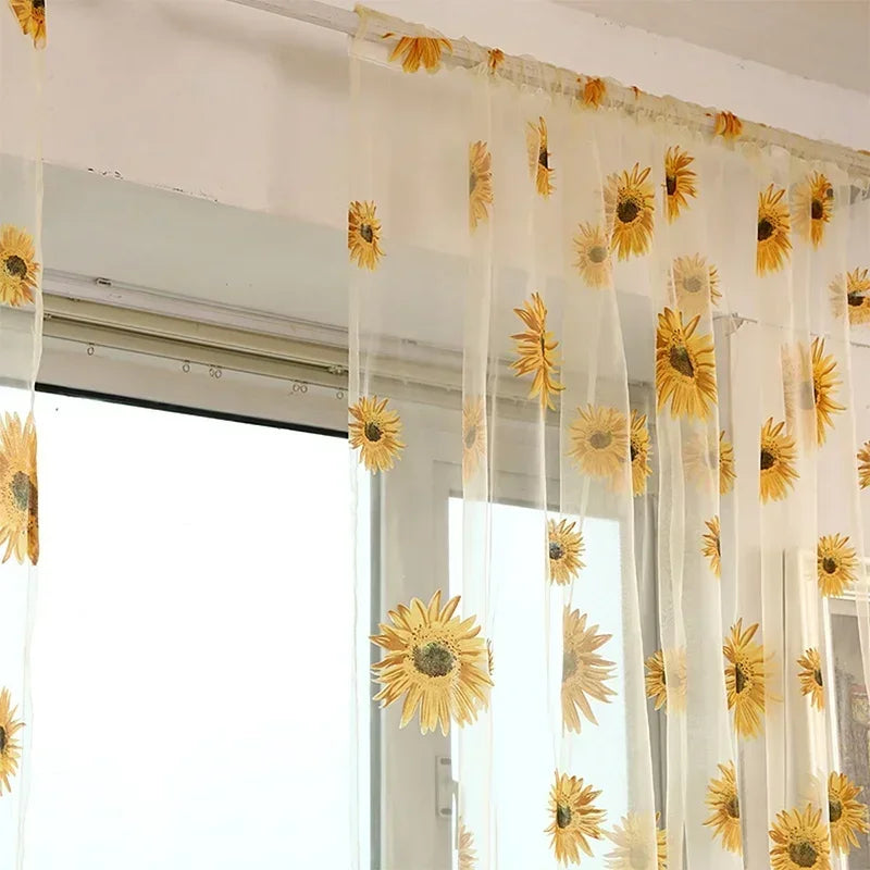 100 Sunflower Summer Tulle Curtains Living Room Bedroom Kitchen