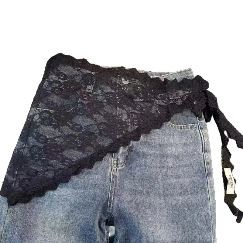 Korean Lace Trim Triangle Mini Skirt – Knit Layered Half Skirt