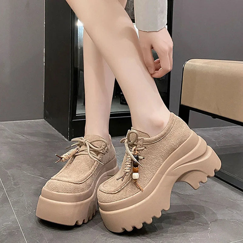 Women's Beaded Lace-Up Platform Pumps | Square Heel Shoes