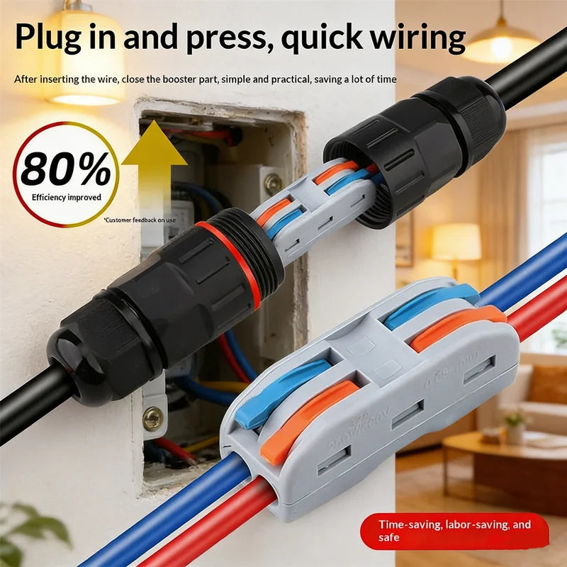 IP68 Waterproof Cable Connector 2-In 2-Out Quick Terminal Block