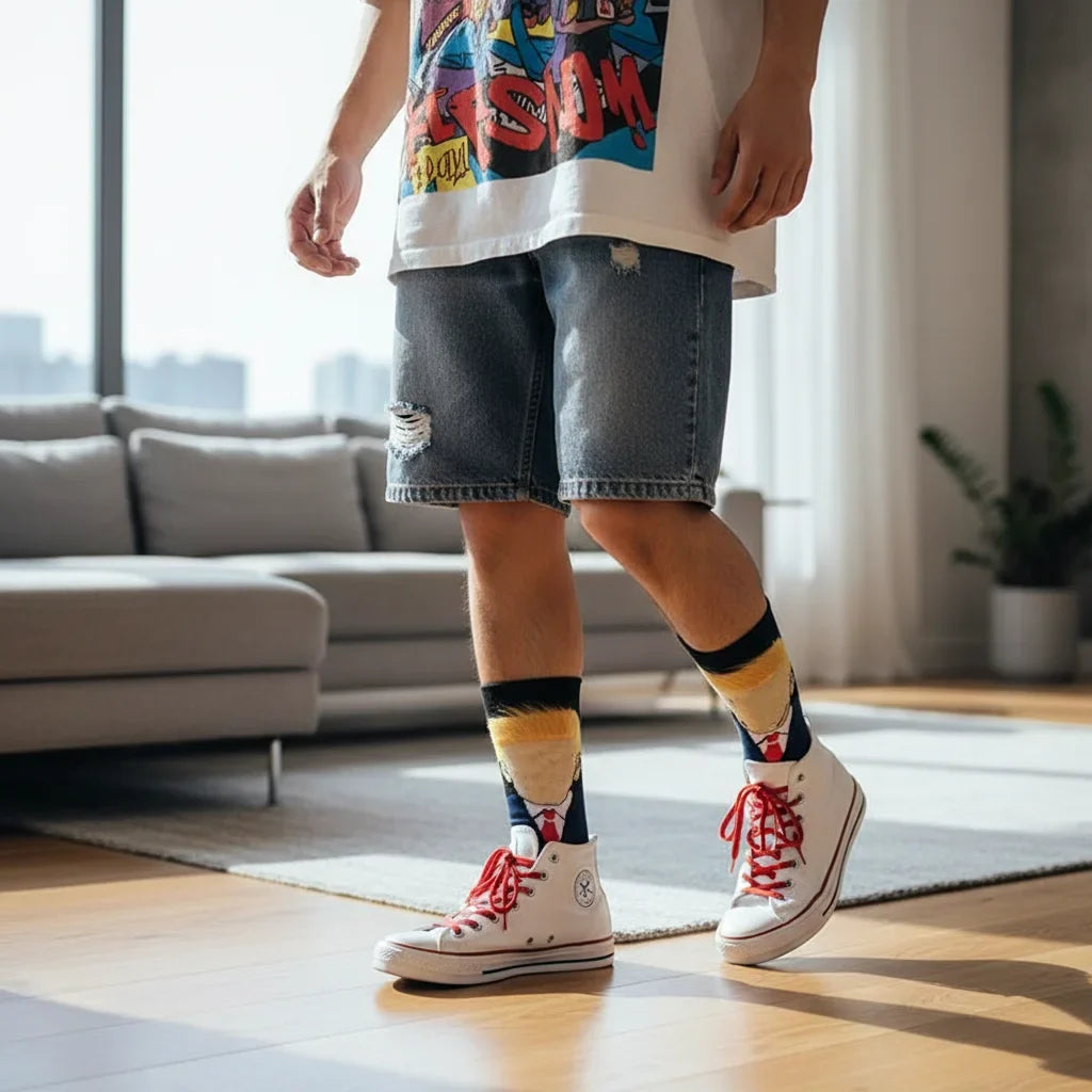 Funny Presidential 3D Fake Hair Crew Socks for Men