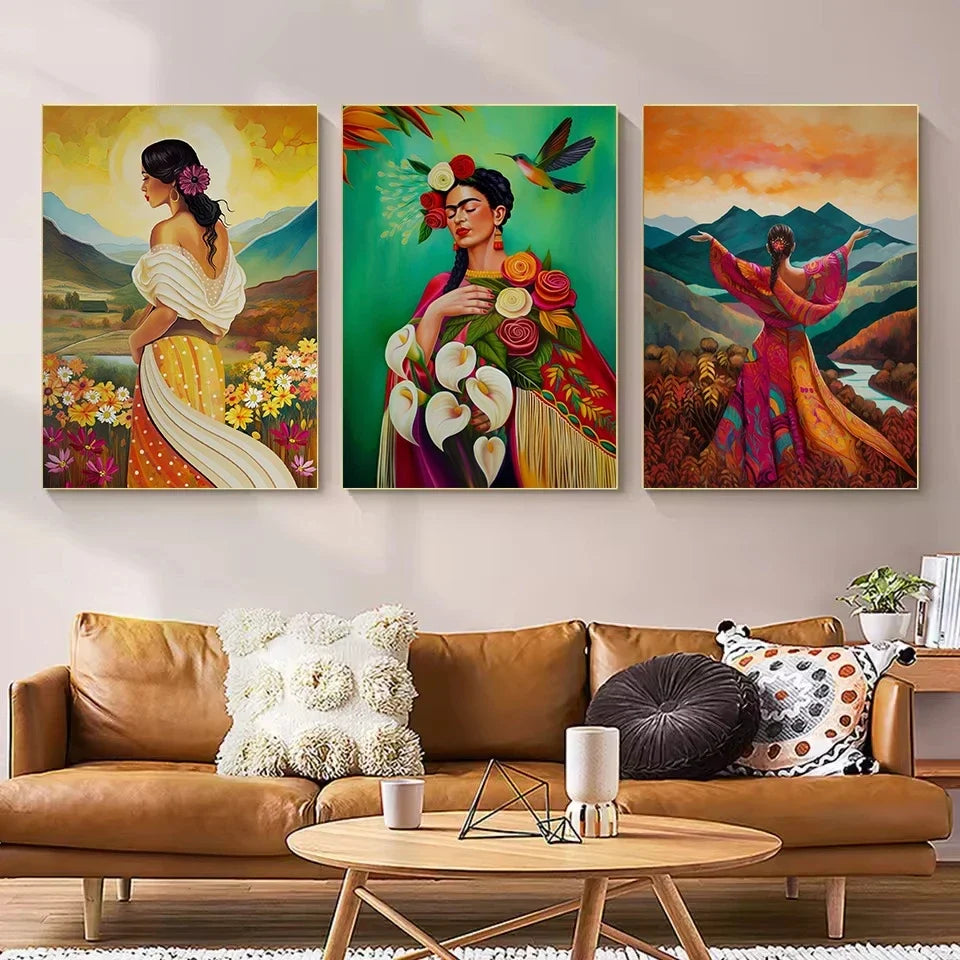 Boho Latina Hummingbird Mexico Folk Art Canvas Wall Print