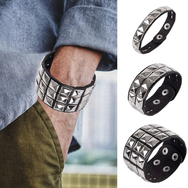 Rivet Stud Wide Cuff Punk Gothic Bracelet – Unisex PU Leather