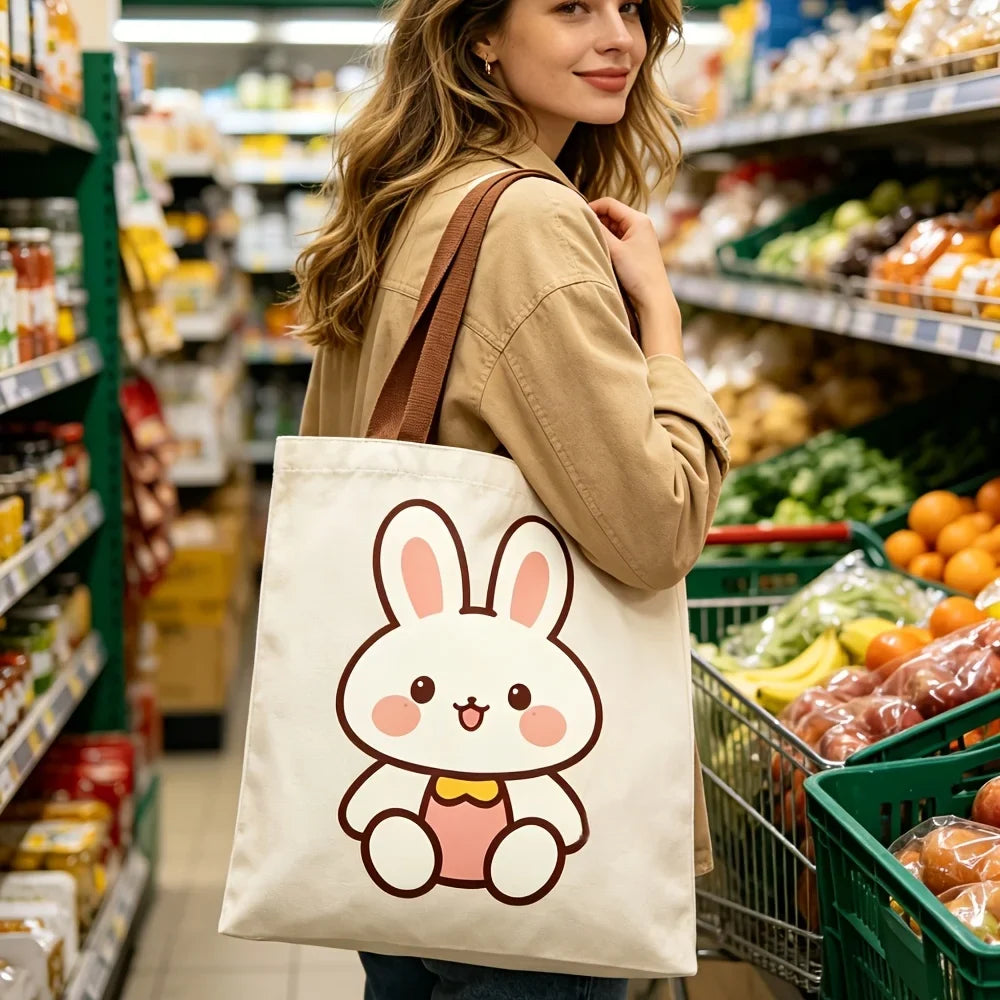 Cute Red Heart Yellow Chick Print Canvas Tote Bag Eco Reusable