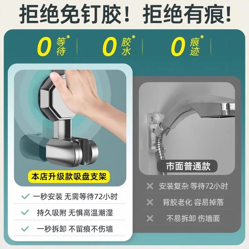 360° Adjustable Shower Head Holder – Suction Cup Wall Bracket