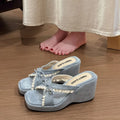 Women's Lace Butterfly-Knot Wedge Slippers | Open Toe Slides