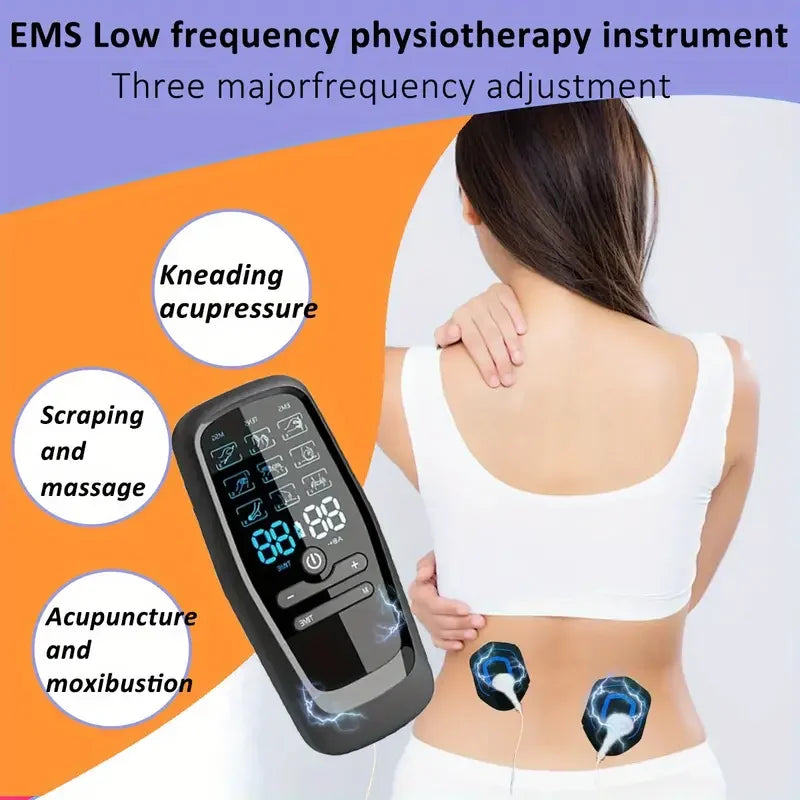 Dual-Channel EMS Muscle Stimulator with 10 Electrode Pads
