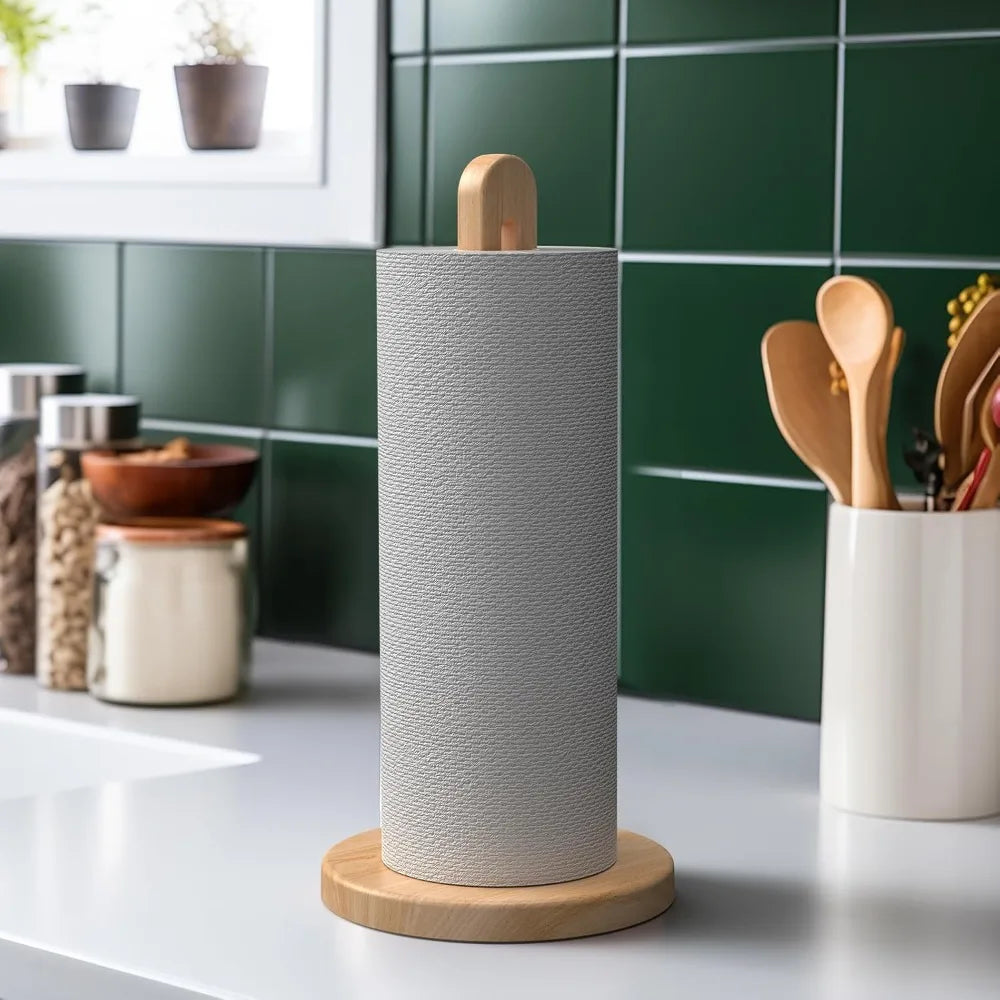 Wooden Vertical Tissue Stand Non Slip Base Countertop Roll Paper Rack
