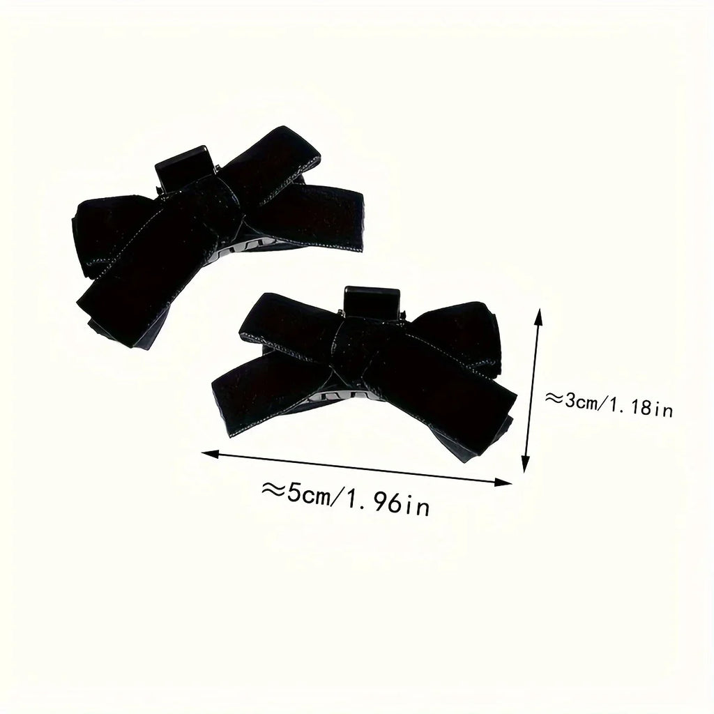 Black Velvet Bow Hair Claw Clips – Celebrity Style 2pcs Set