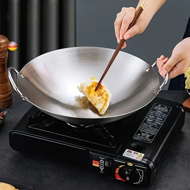 KEMORELA 30cm Stainless Steel Wok – Uncoated Dual Handle Pan