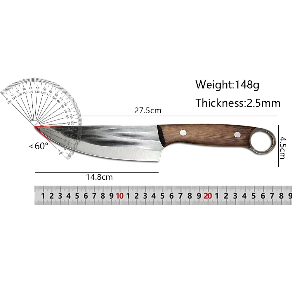 Full Tang Chef Knife with Sheath – Stainless Steel Wood Handle