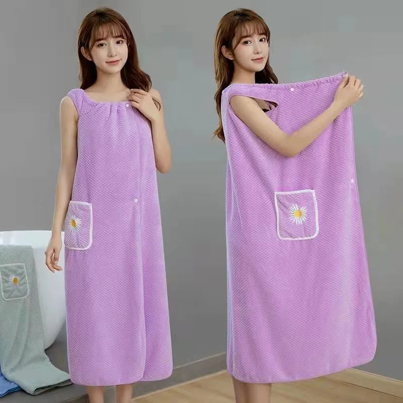 Women's Wearable Bath Towel Wrap | Quick-Dry Combed Cotton