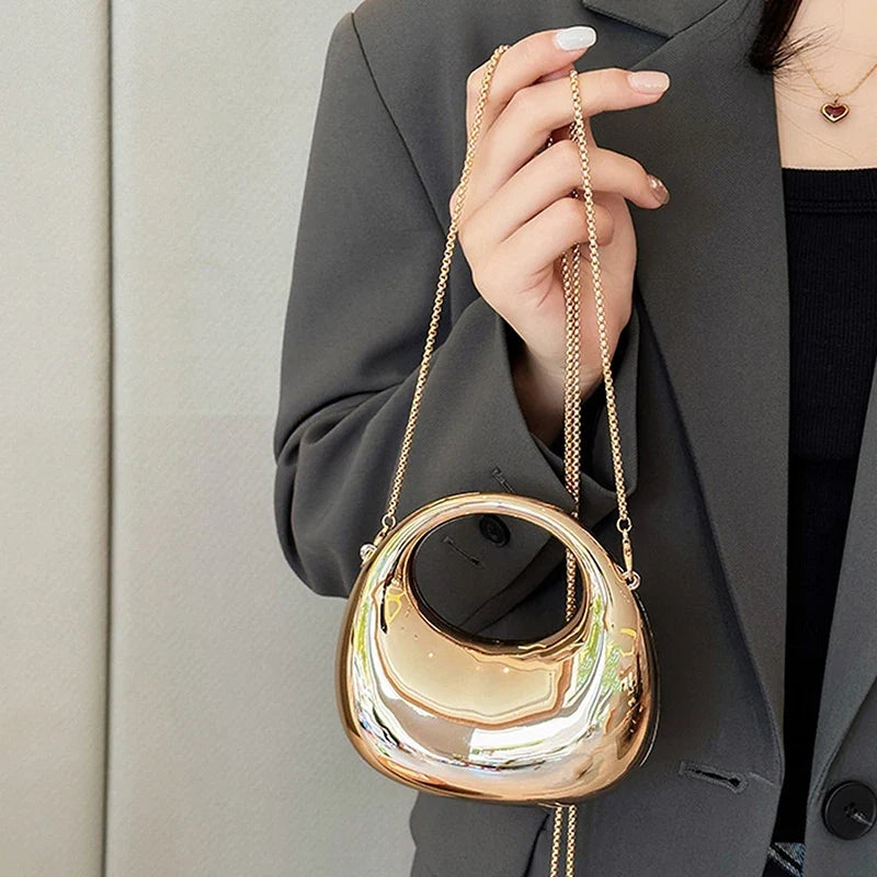Women's Acrylic Half Moon Crossbody Bag – Metallic Chain Purse