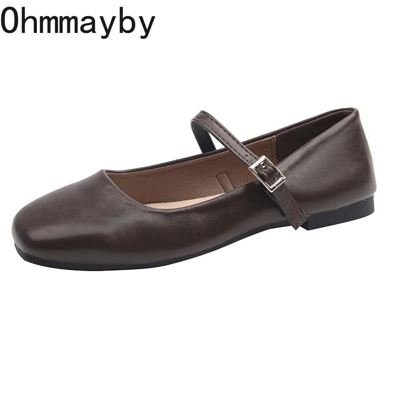 Women's Square Toe Ballet Flats – Mary Jane Buckle Shoes