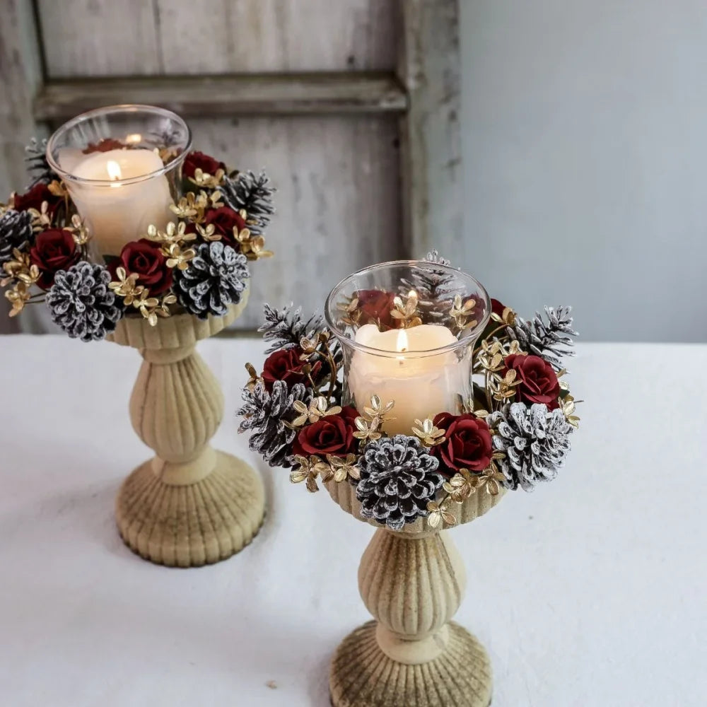 Christmas Candlestick Wreath Red Fruit Artificial Flowers Candle Ring