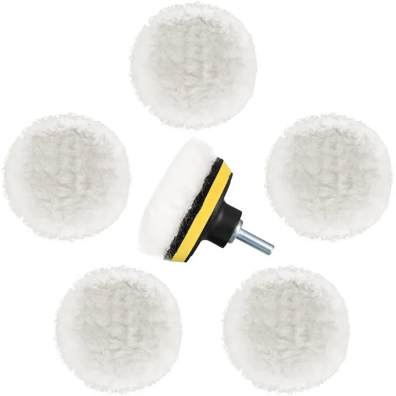 6-Pc 3-Inch Wool Polishing Pads Kit with M14 Drill Adapter