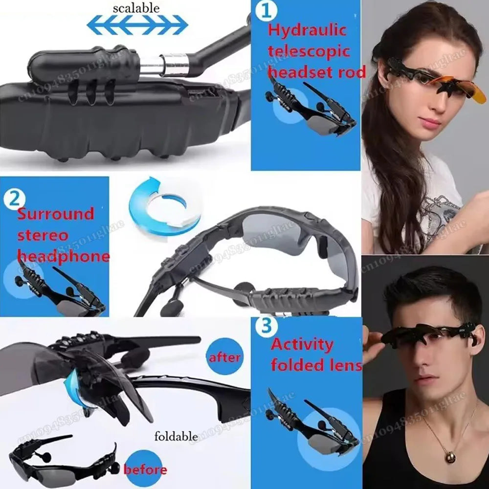 Smart Glasses Stereo Earphones Wireless Headset Mic Sunglasses
