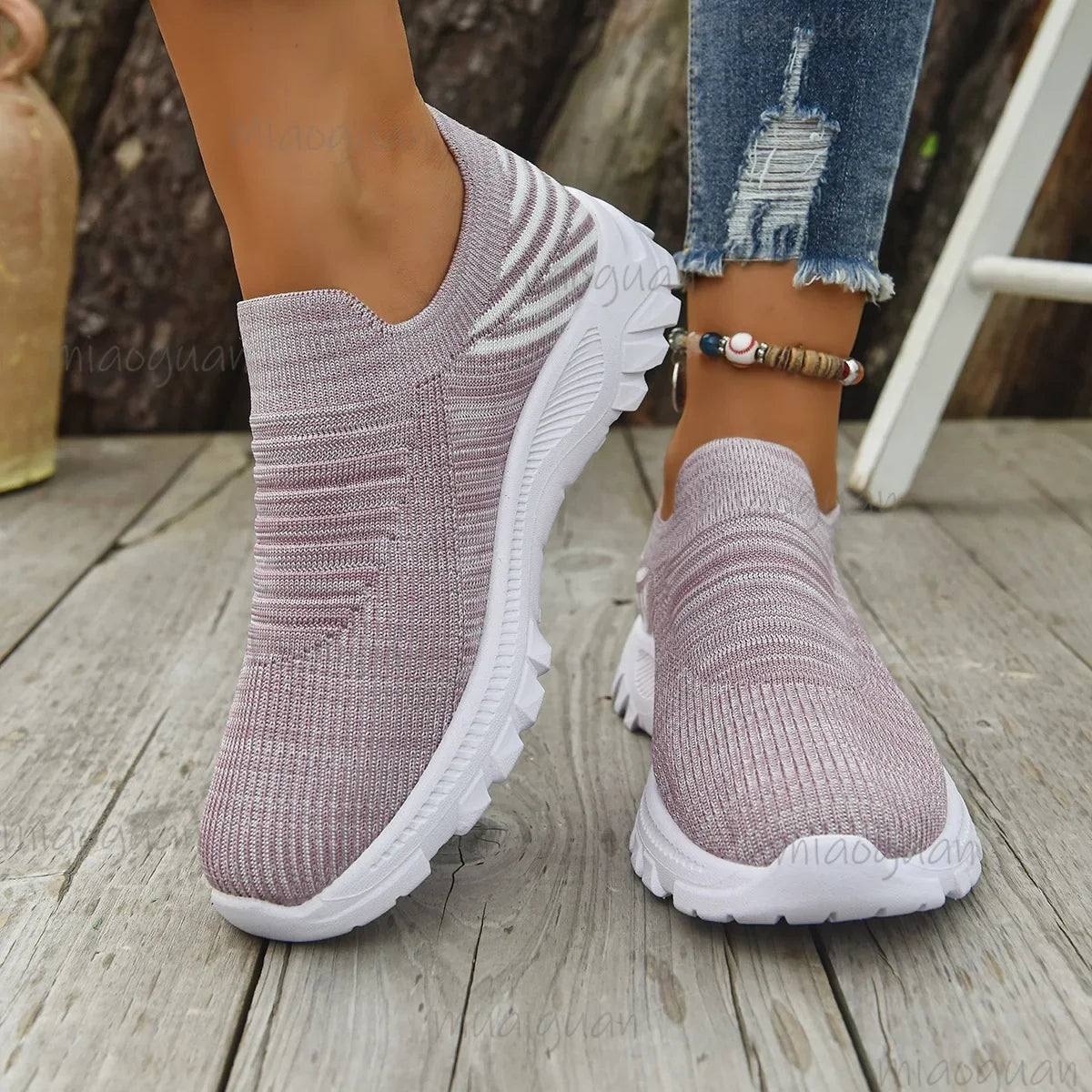 Women's Knit Slip-On Sneakers – Soft Sole Breathable Casual Shoe