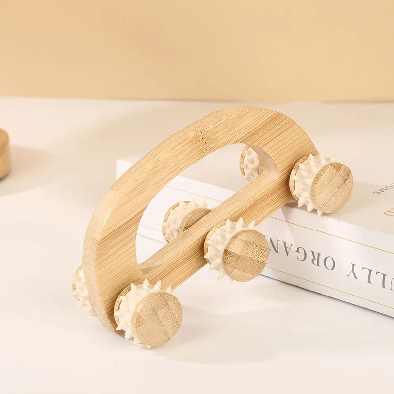 Wooden 6-Wheel Manual Massage Roller – Neck, Back & Legs
