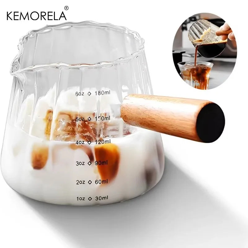 KEMORELA 180ml Glass Coffee Measuring Cup – Wooden Handle