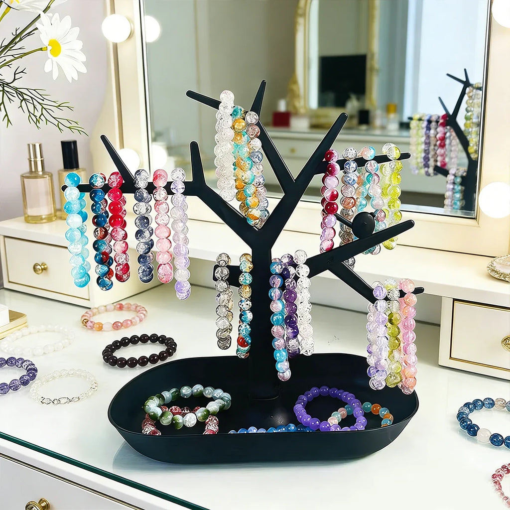 White Black Tree Shaped Jewelry Display Rack Earrings Necklaces Tray