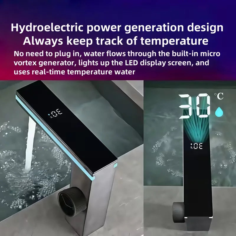 Black Bathroom Faucet with LED Digital Temperature Display
