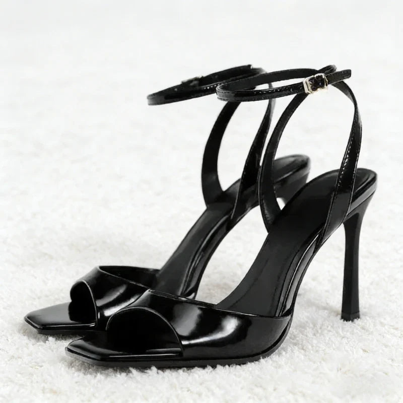 Women's Patent Leather High Heel Ankle Strap Sandals