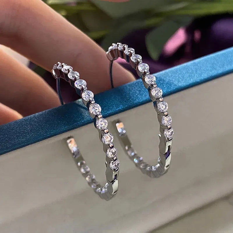 Huitan Silver Hoop Earrings – Cubic Zirconia Circle Jewelry