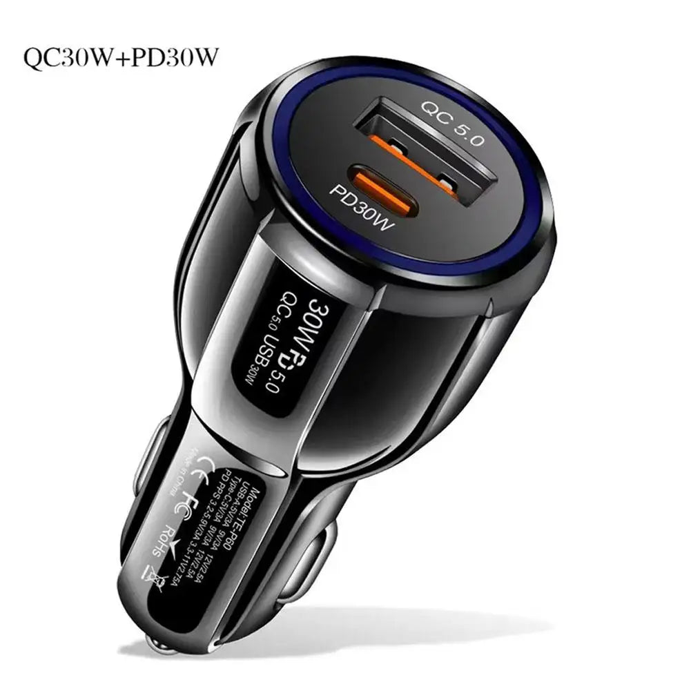 Dual-Port Car Charger QC5.0 & PD 30W Fast Charging