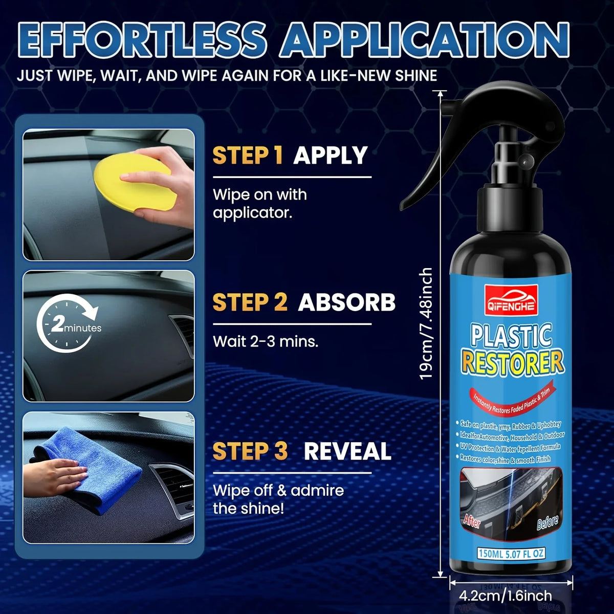 Black Trim & Plastic Restorer 150ml – UV Protection for Cars