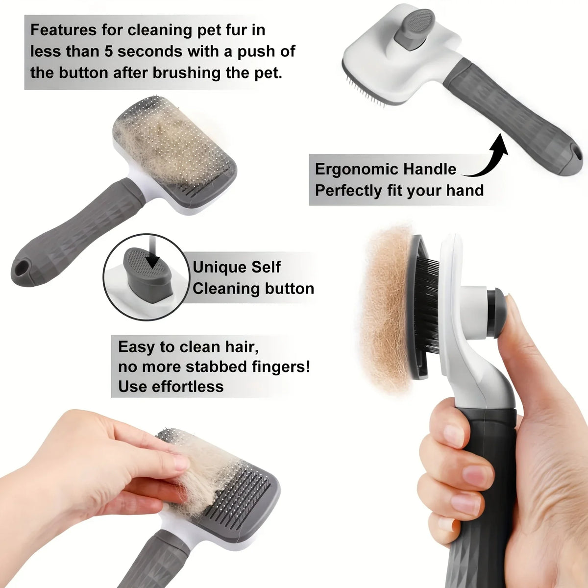 Self-Cleaning Pet Grooming Brush for Dogs & Cats