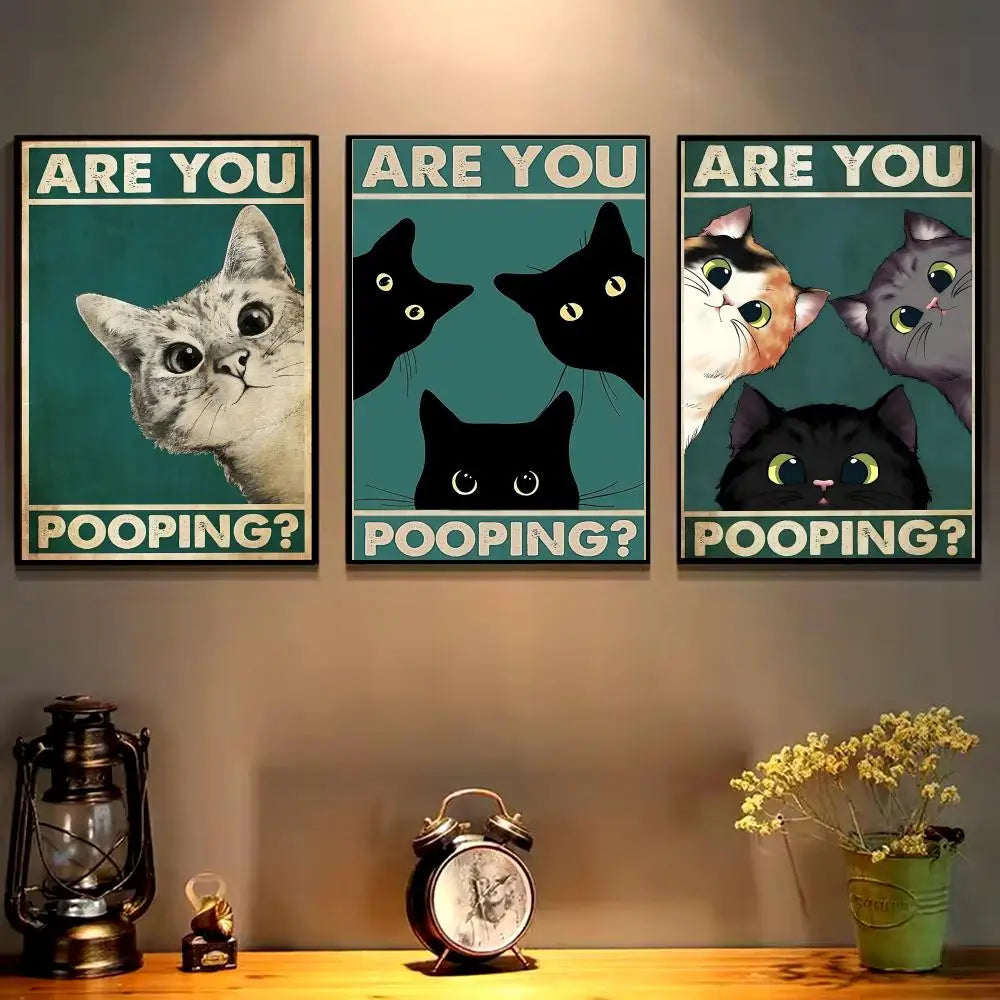 Funny Cat Canvas Wall Art – "Are You Pooping?" HD Print Poster