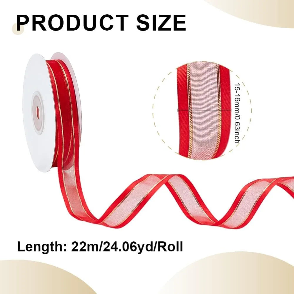 Red Sheer Organza Ribbon 5/8" x 24 Yards – Metallic Polyester