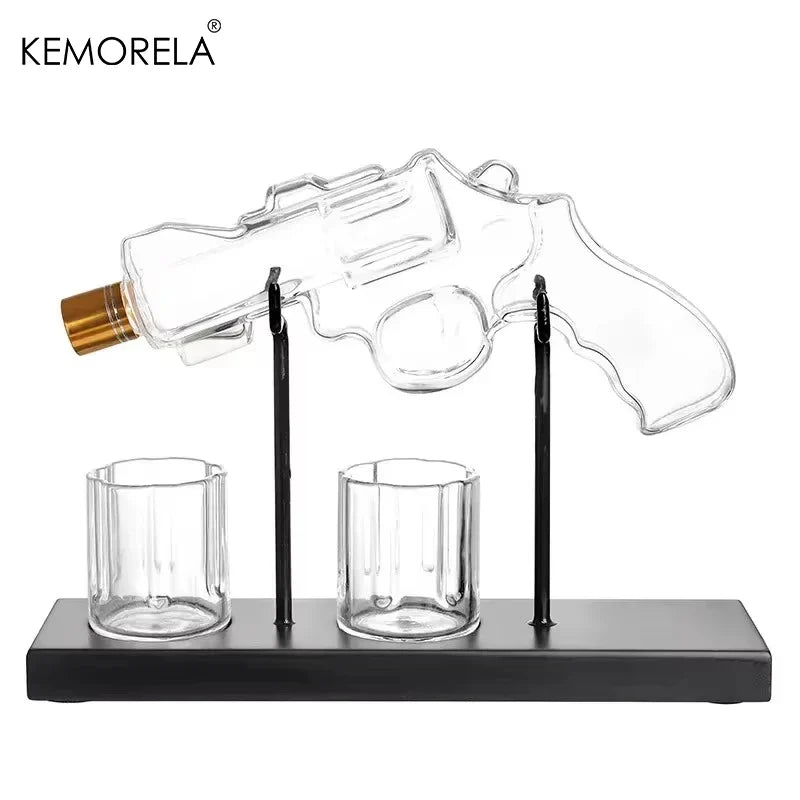 KEMORELA Revolver Glass Decanter & Whiskey Glass Set | Bar Gift