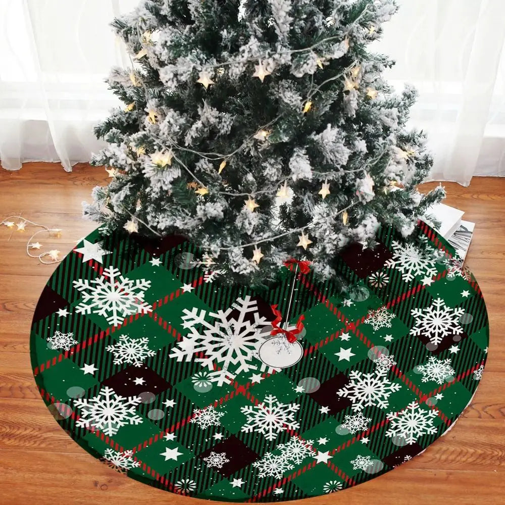 Red Swirl Floral Christmas Tree Skirt – Round Plush Xmas Mat
