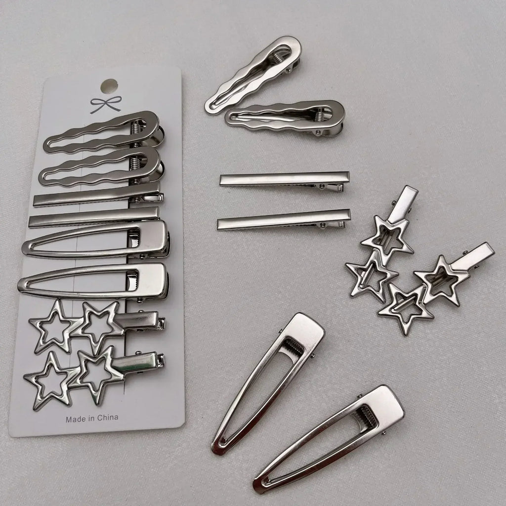 Silver Y2K Duckbill Hair Clips 8pcs – Metal Barrettes for Women