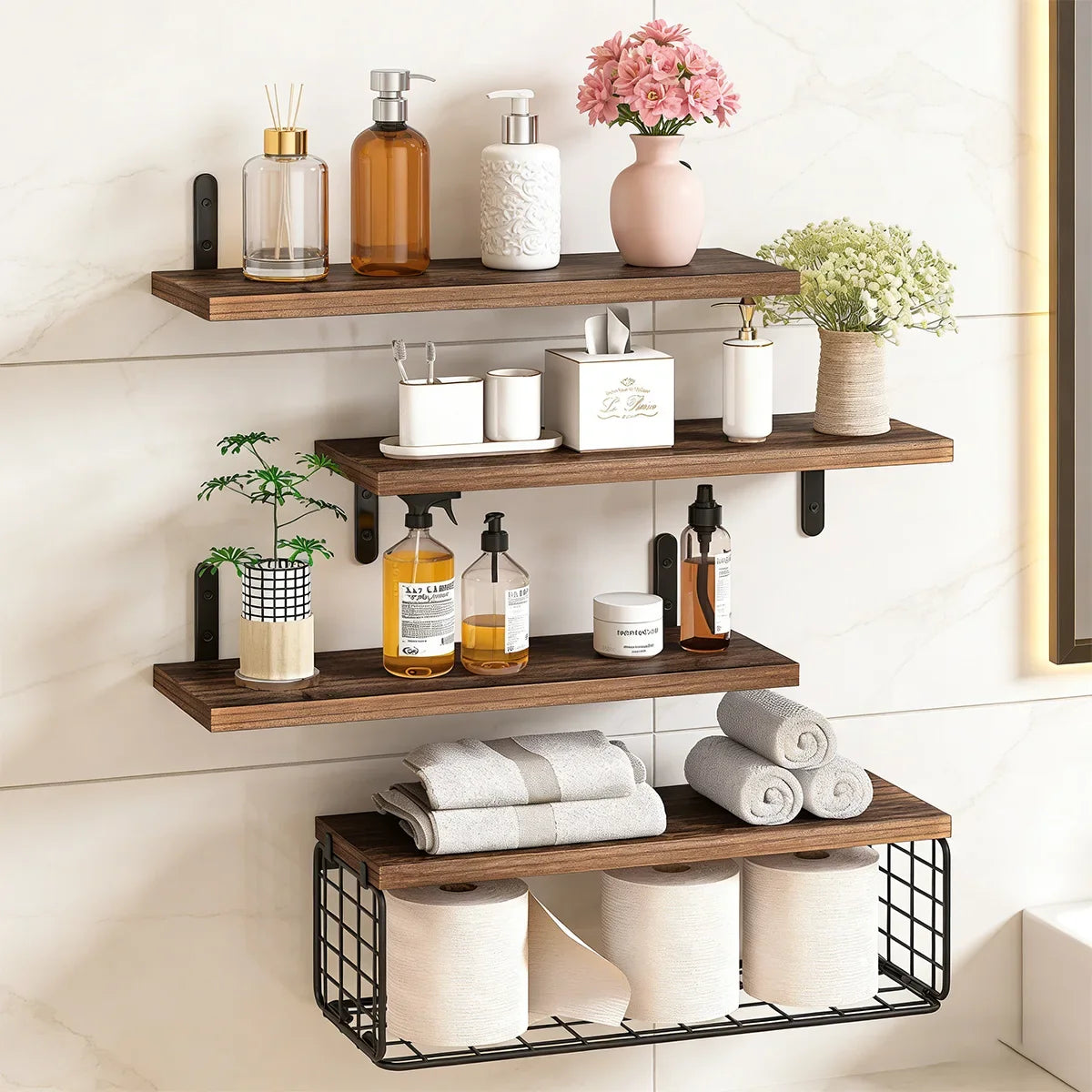 Bathroom Shelves Over Toilet Storage Basket Floating Wall Shelf Home