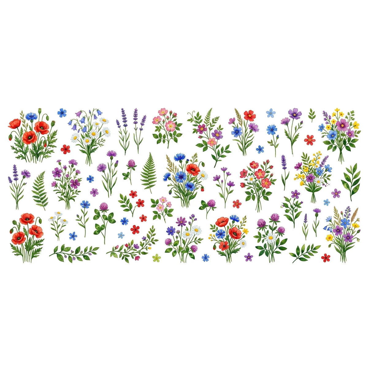 Watercolor Wildflower UV Transfer Stickers | Floral Rub-On Decals