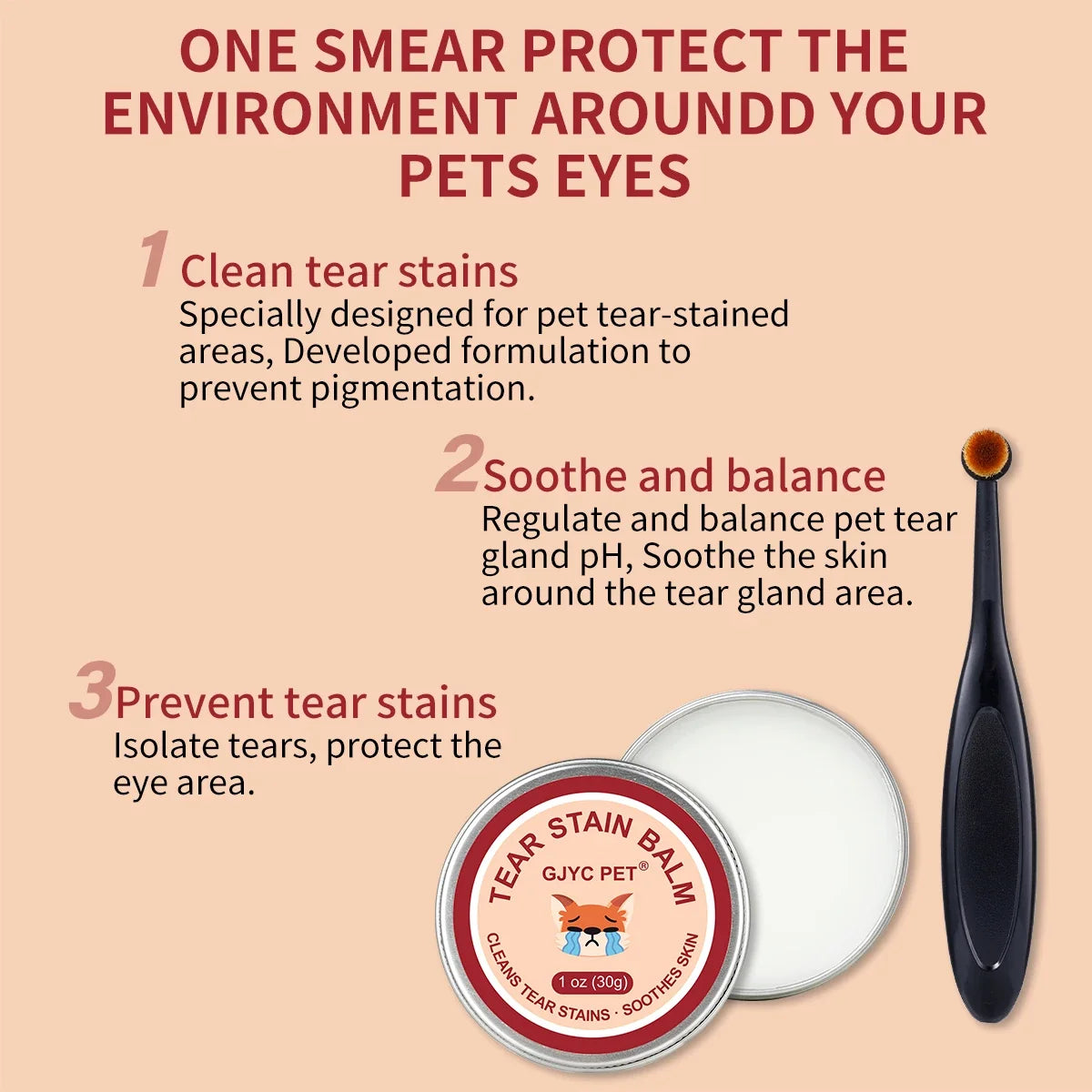 GJYC PET Natural Gentle Tear Stain Balm Brush Remover Reduces Eye