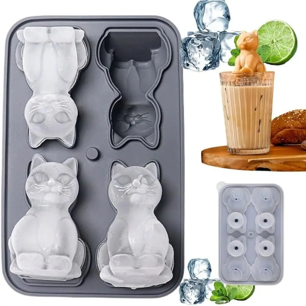 3D Cat Ice Cube Mold | BPA-Free Silicone, 4 Cavities