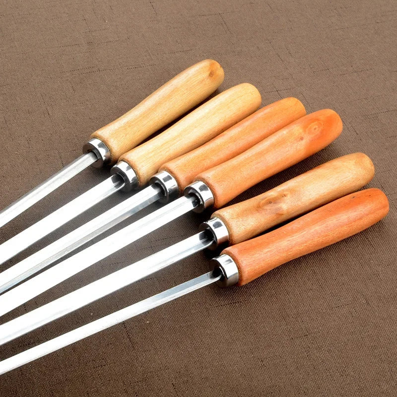 6-Pc 50cm V-Type BBQ Skewers – Stainless Steel Wood Handle