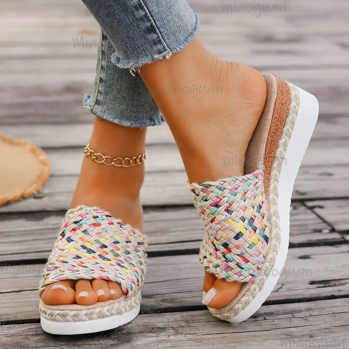 Women's Boho Woven Wedge Platform Sandals – Sizes 36–43