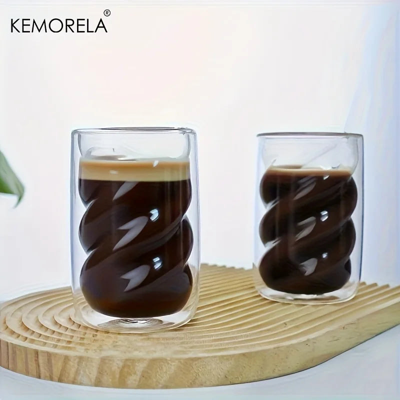 KEMORELA Double-Walled Spiral Glass Cup 320ml | 1 or 2 Pack