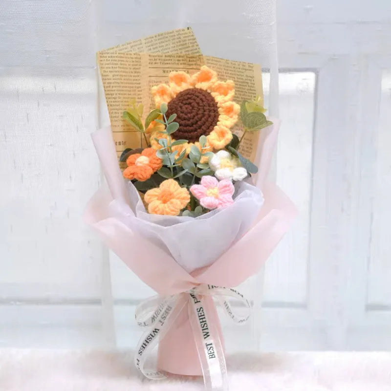 Artificial Flower Crochet Bouquet Handmade Anniversary Sunflower