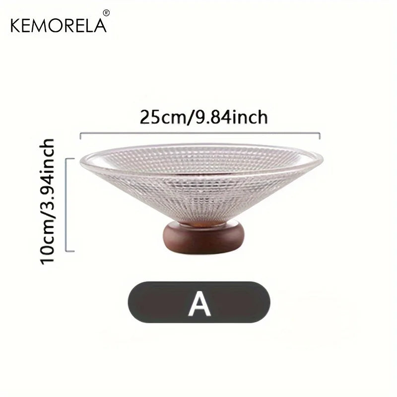 Creative Glass Fruit & Candy Plate with Wooden Base | KEMORELA