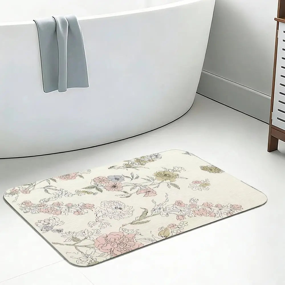 French Country Floral Diatomite Bath Mat – Quick Dry Non-Slip
