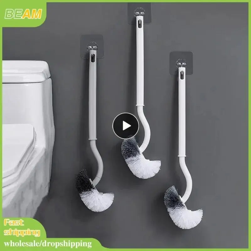 S-Shape Long Handle Toilet Brush – Wall-Mounted Soft Bristles