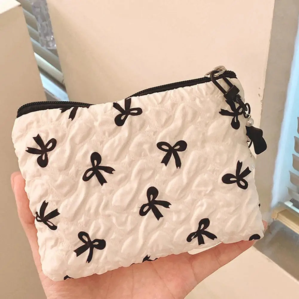 Kawaii Korean Bow Mini Cosmetic Bag – Zipper Coin Purse Pouch