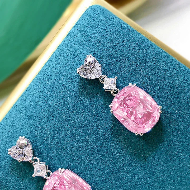 Huitan Pink Cubic Zirconia Drop Earrings | Wedding Jewelry